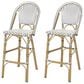 Hearth and Haven Outdoor Wicker French Barstool with Brown Aluminum Frame in White (Set of 2), , large