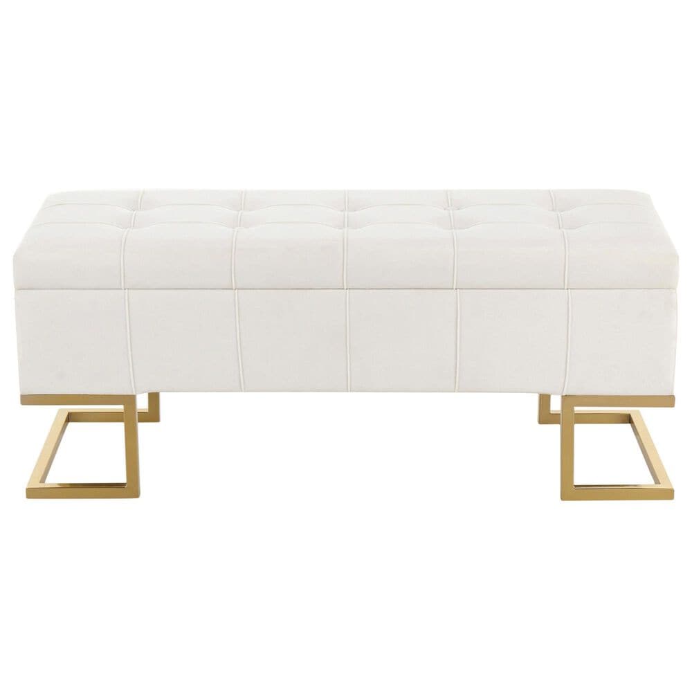 Lumisource Midas Storage Bench with White Velvet Cushion in Gold, , large