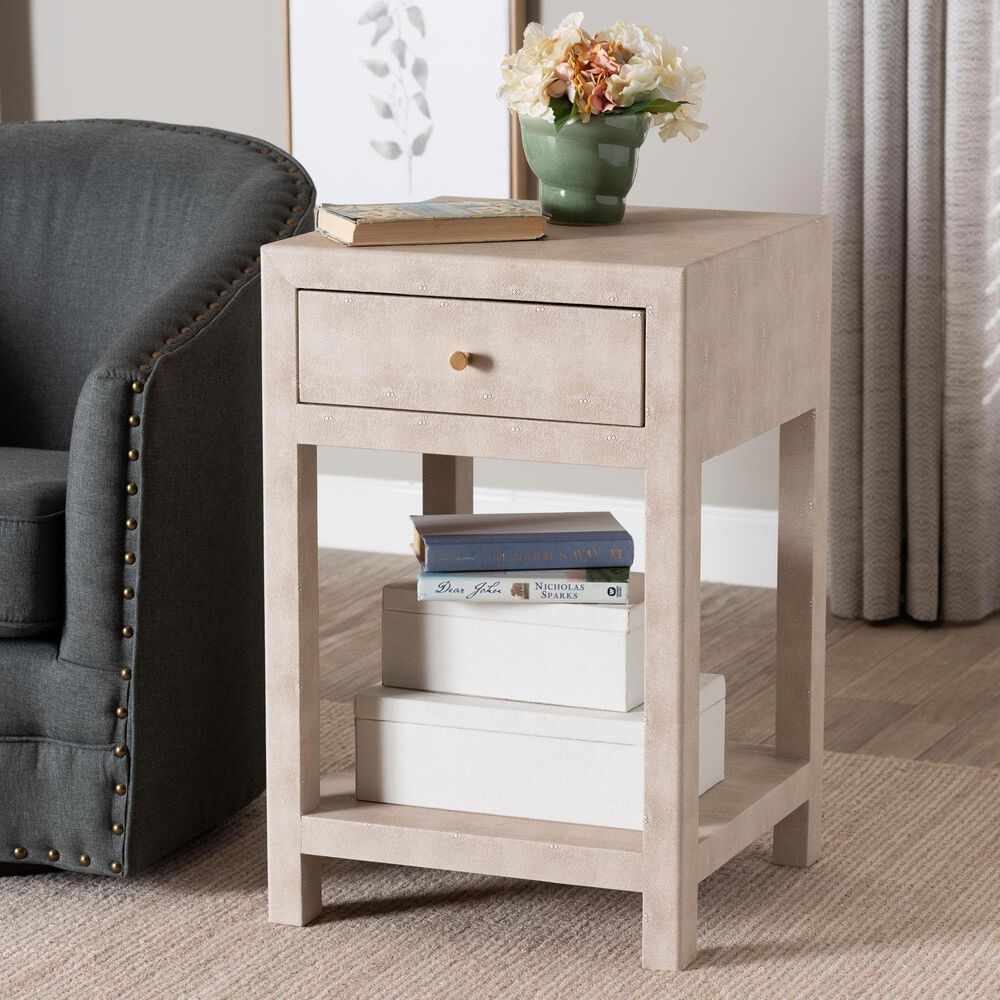 Baxton Studio Dansby 1-Drawer End Table in Beige, , large