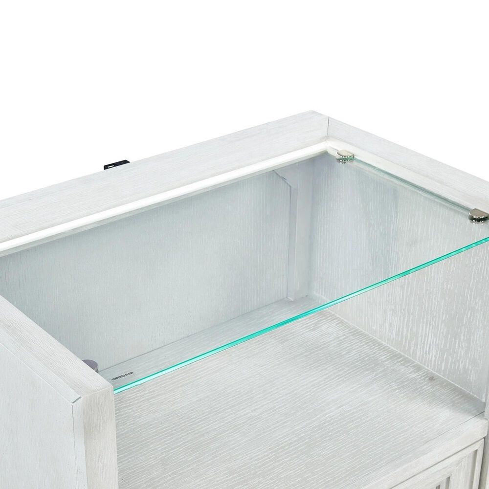 Sasha Lee 1-Drawer Wood and Glass Nightstand with LED Lighting in Brushed White, , large