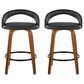 LumiSource Grotto 26" Swivel Counter Stool with Black Faux Leather Upholstery in Walnut and Black (Set of 2), , large