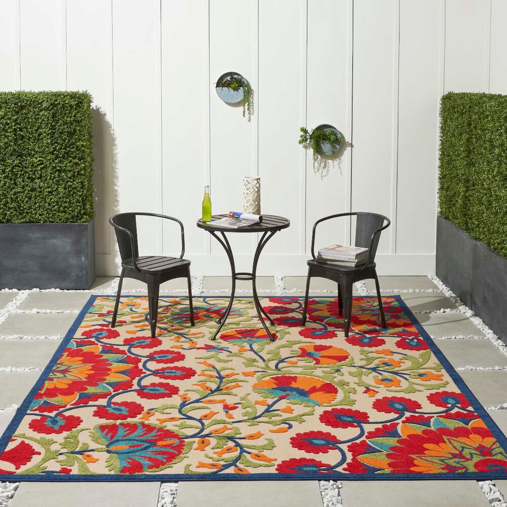 Nourison Aloha Floral 7&#39; x 10&#39; Red and Multicolor Indoor/Outdoor Area Rug, , large