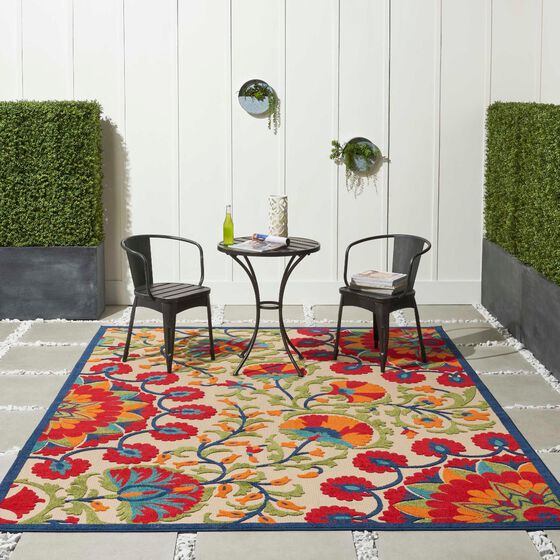 Nourison Aloha Floral Red and Multicolor Indoor/Outdoor Area Rug
