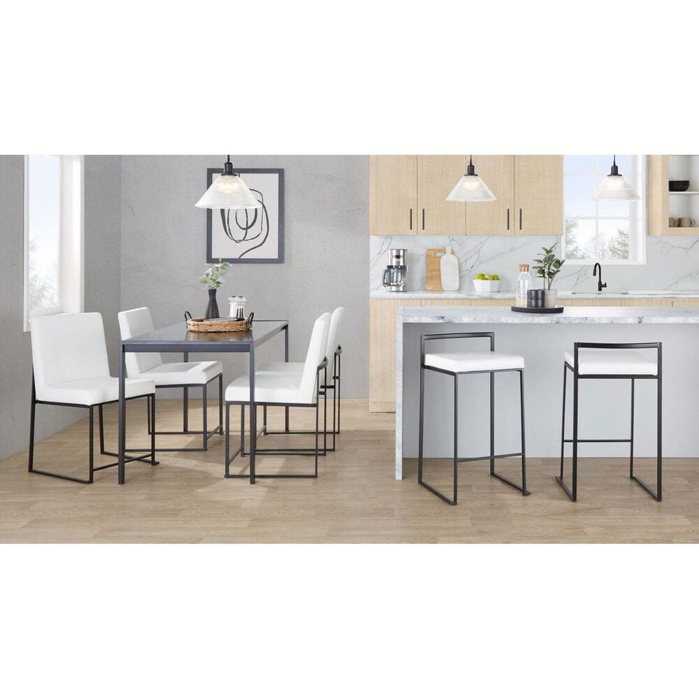 Lumisource Fuji Stackable Counter Stool with White Faux Leather Cushion in Black &#40;Set of 2&#41;, , large