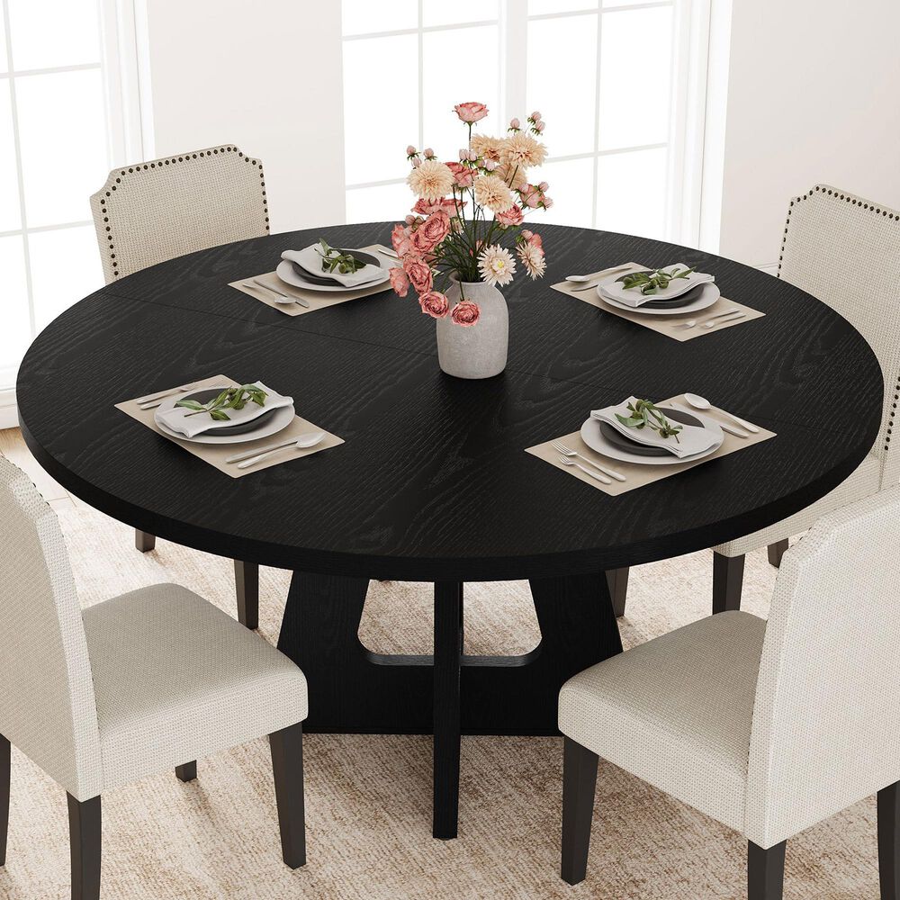 GARVEE 47" Round Dining Table with Extendable and Durable Metal Frame in Embossed Black - Table Only, , large