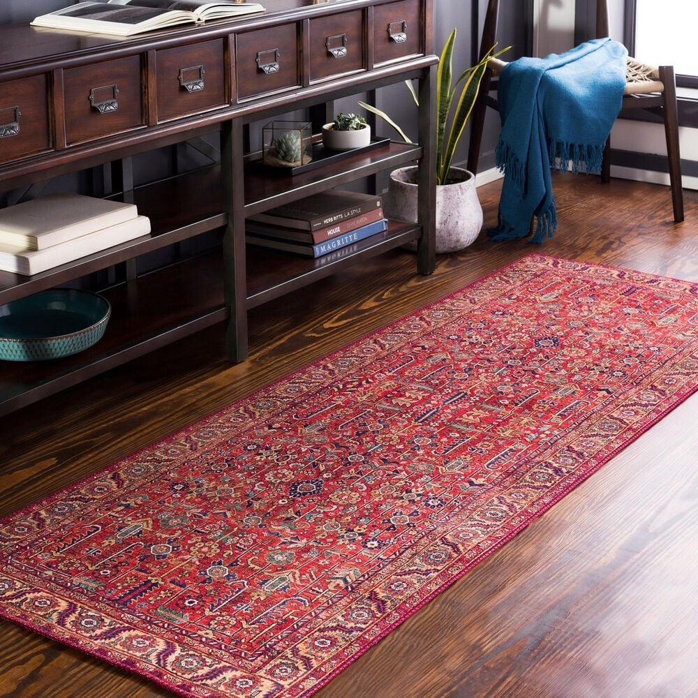 Surya Iris Burnt Orange, Dark Blue, Yellow, Light Pink, Oatmeal and Olive 2&#39;7&quot; x 7&#39;7&quot; Runner, , large