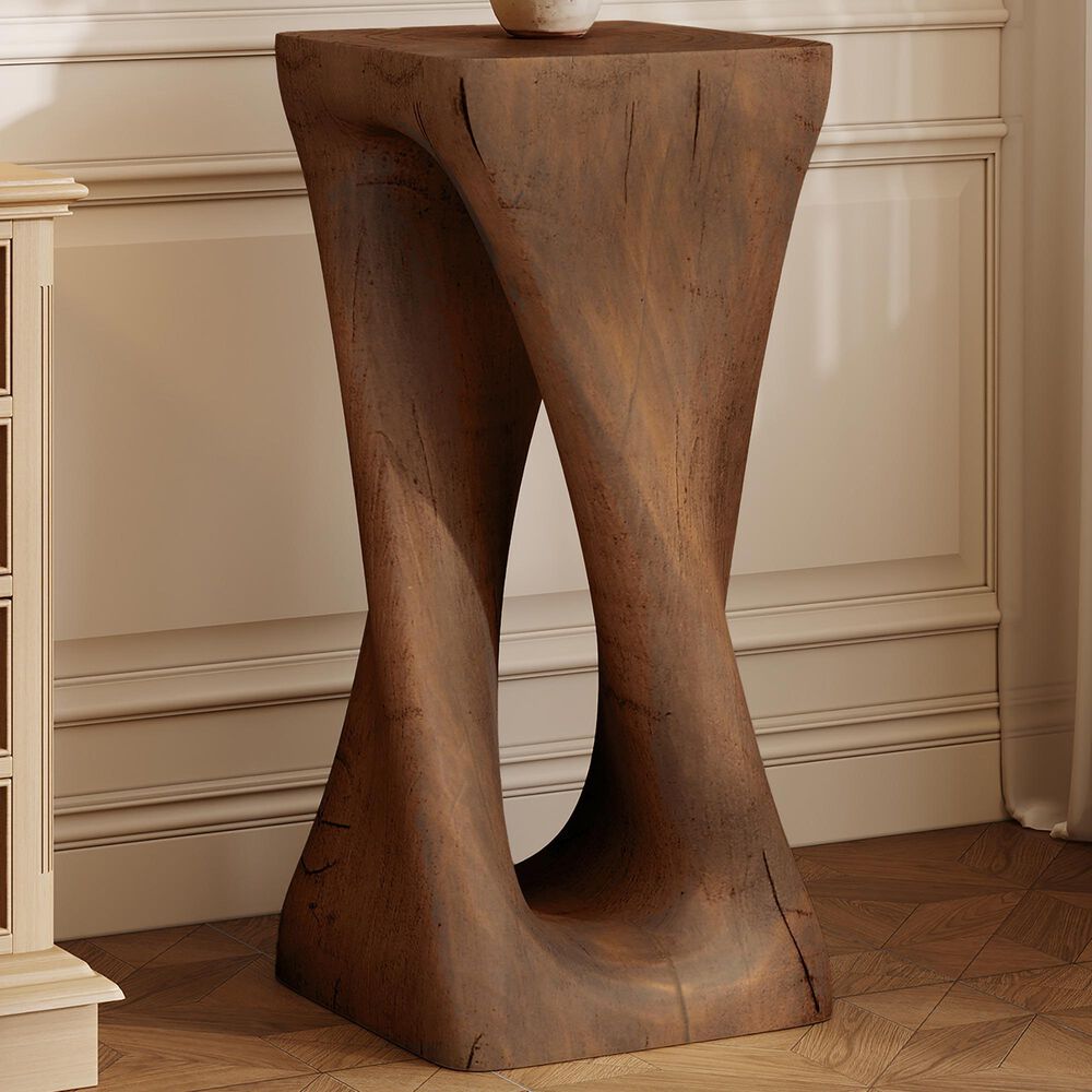 Hearth and Haven Outdoor End Table with Twist Design in Antique Brown, , large