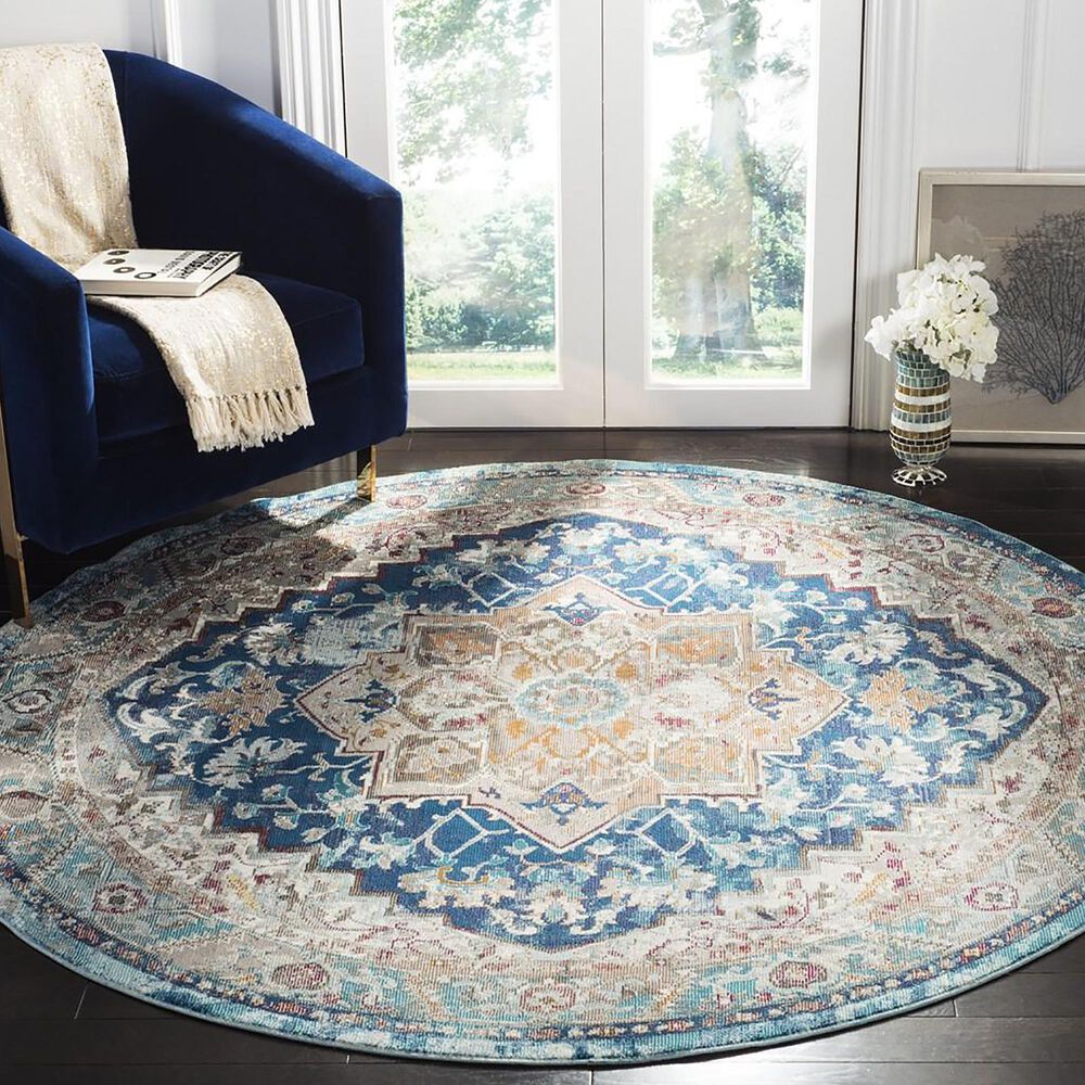 Safavieh Aria 6&#39;6&quot; Round Blue and Beige Area Rug, , large