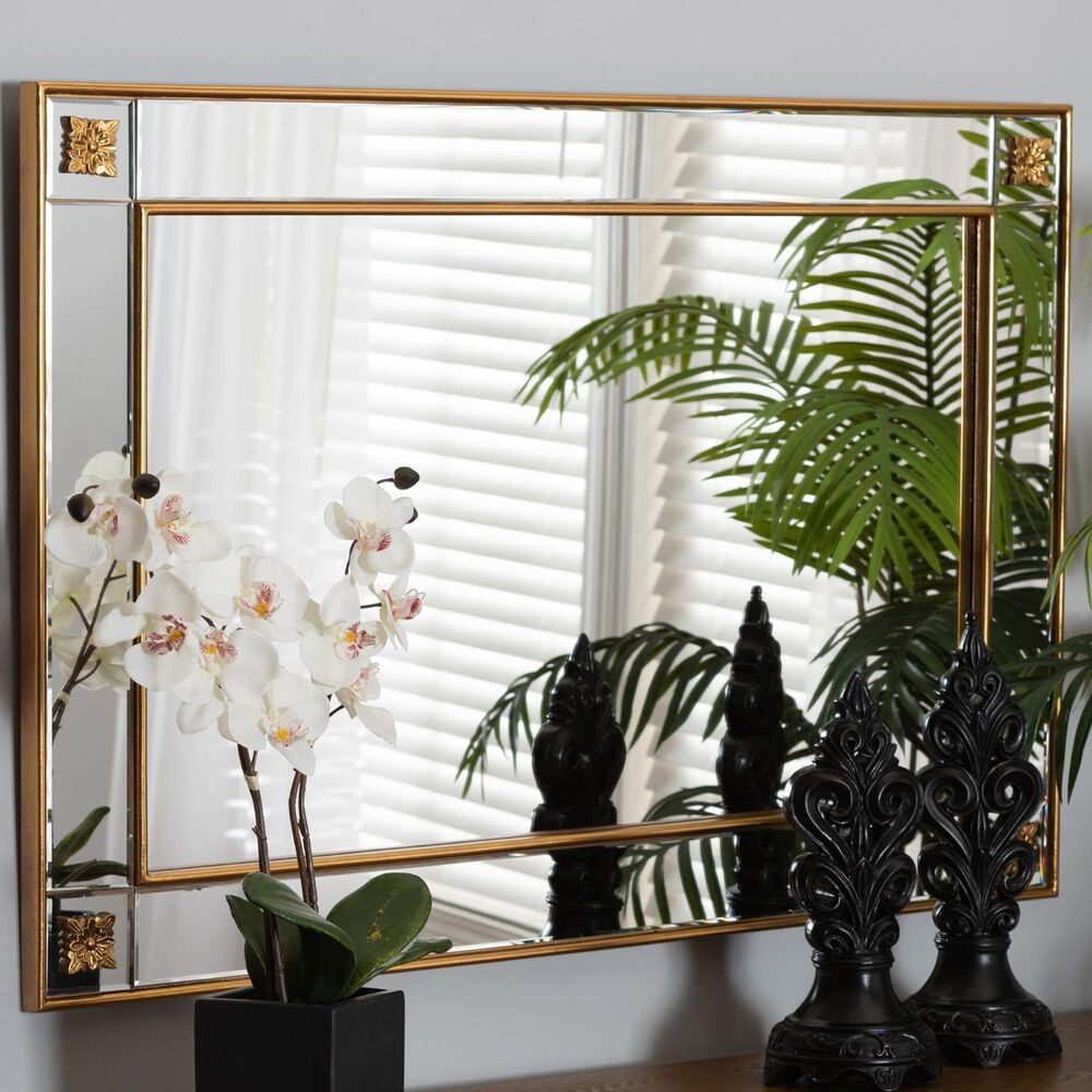 Baxton Studio Iara Accent Wall Mirror in Antique Gold Leaf, , large