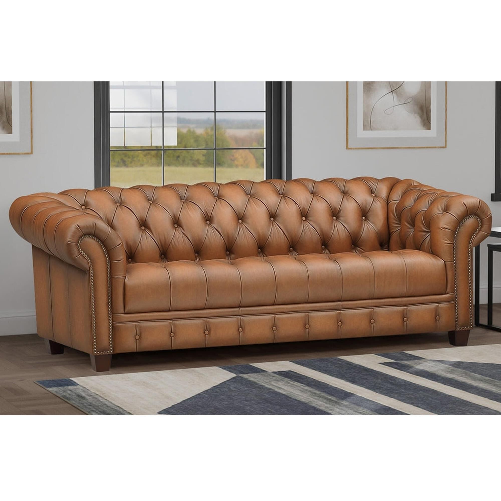 Hydeline York Stationary Leather Sofa in Saddle
