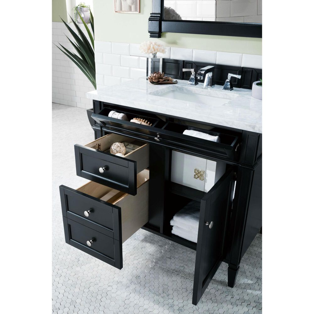 James Martin Vanities Brittany 36&quot; Single Bathroom Vanity in Black Onyx with 3 cm Carrara White Marble Top and Rectangle Sink, , large