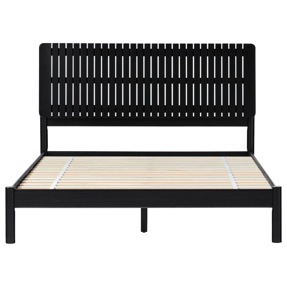 Walker Edison Cama Queen Platform Bed with Slatted Headboard in Black, , large