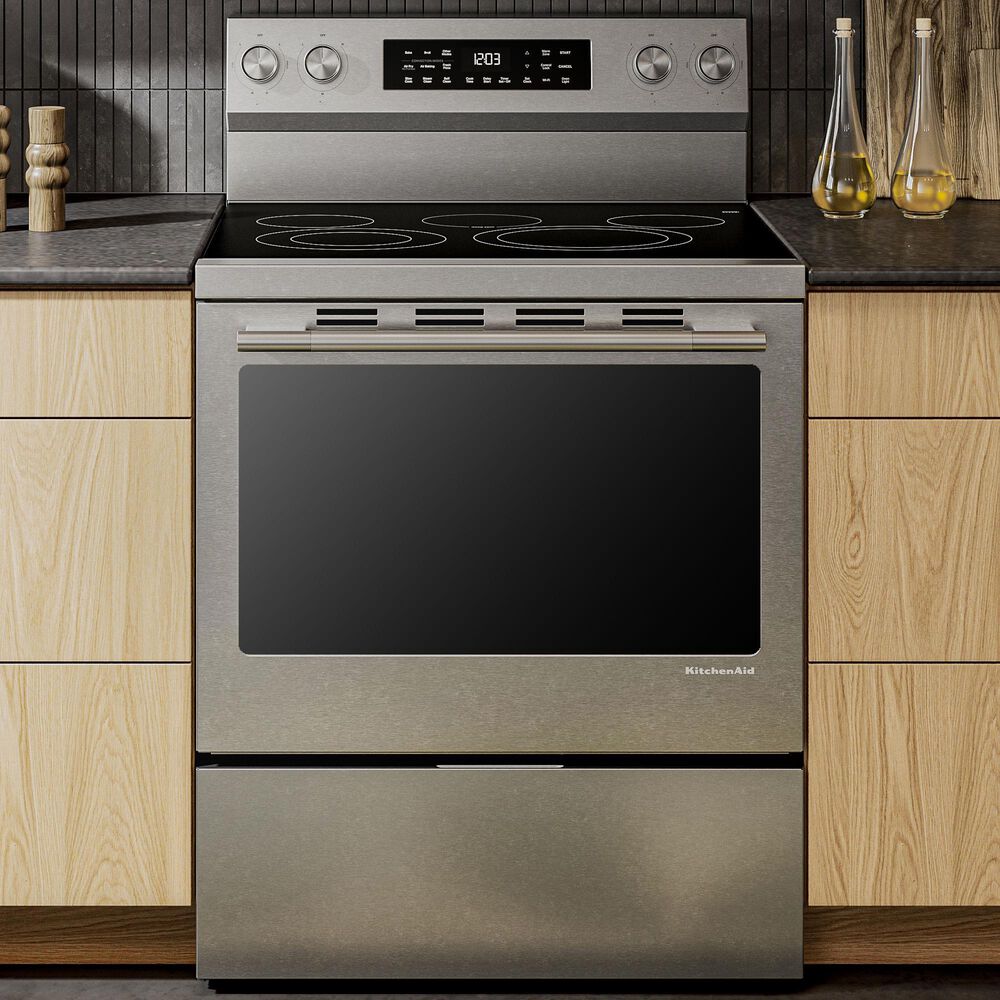KitchenAid 5.3 Cu. Ft. Smart Freestanding Electric Range in PrintShield Stainless Steel, , large