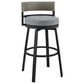 Armen Living Encinitas Patio Swivel Counter Height Bar Stool with Dark Gray Cushion in Black, , large