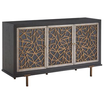 Nicolette Home Ryker Server in Grey, Black Glass, and Aged Brass, , large