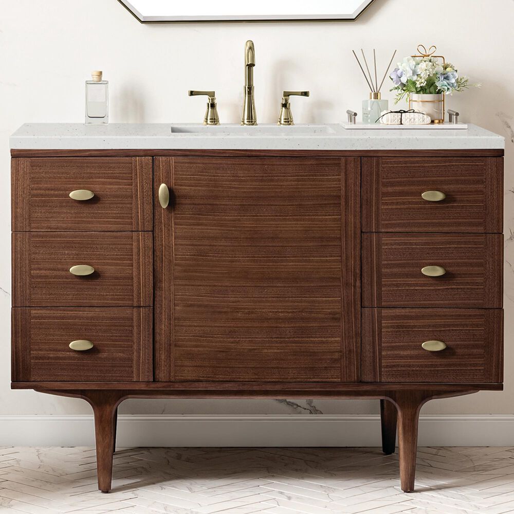 James Martin Vanities Amberly 48&quot; Single Bathroom Vanity in Mid-Century Walnut with 3 cm Lime Delight Quartz Top and Rectangular Sink, , large