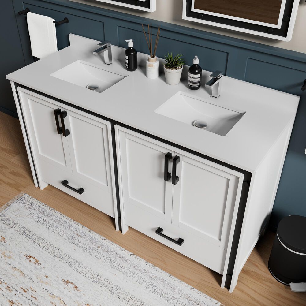 Lexora Home Ziva 60" Double Bathroom Vanity in White with 2 cm White Cultured Marble Top and Rectangular Sinks, , large
