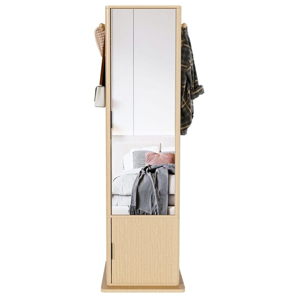 GigaCloud Rotating Jewelry Cabinet with Full-length Mirror, Coat Rack and Shelves in Walnut, , large