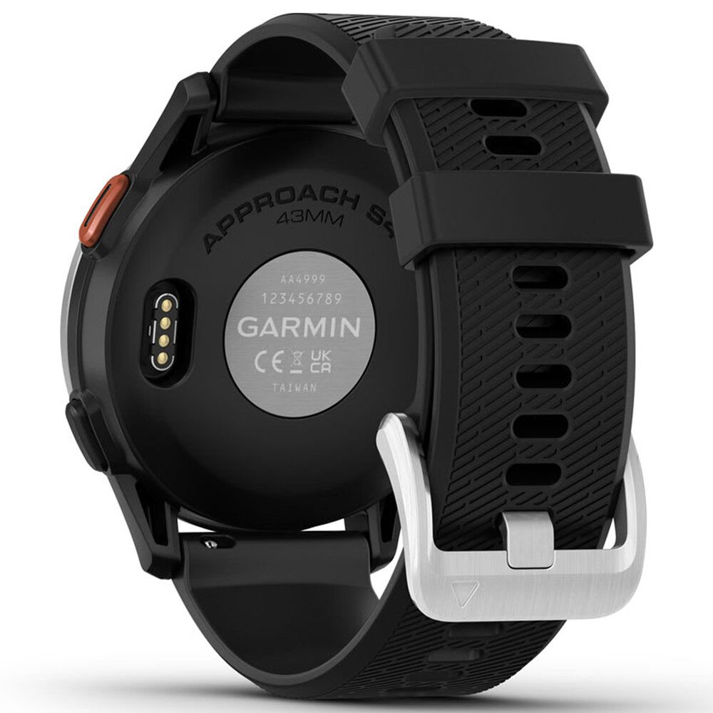 Garmin Approach S44 43mm Golf Smartwatch Silver Aluminum Bezel Case with Black Silicone Band, , large