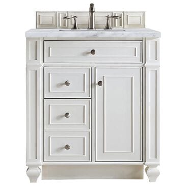 James Martin Vanities Bristol 30" Single Bathroom Vanity in Bright White with 3 cm Carrara White Marble Top and Rectangular Sink, , large
