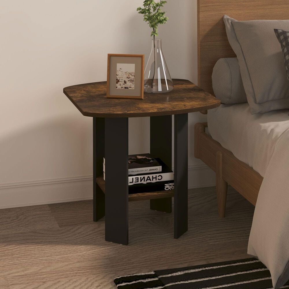 HOMLUX 1-Shelf End Table in Amber Pine and Black, , large
