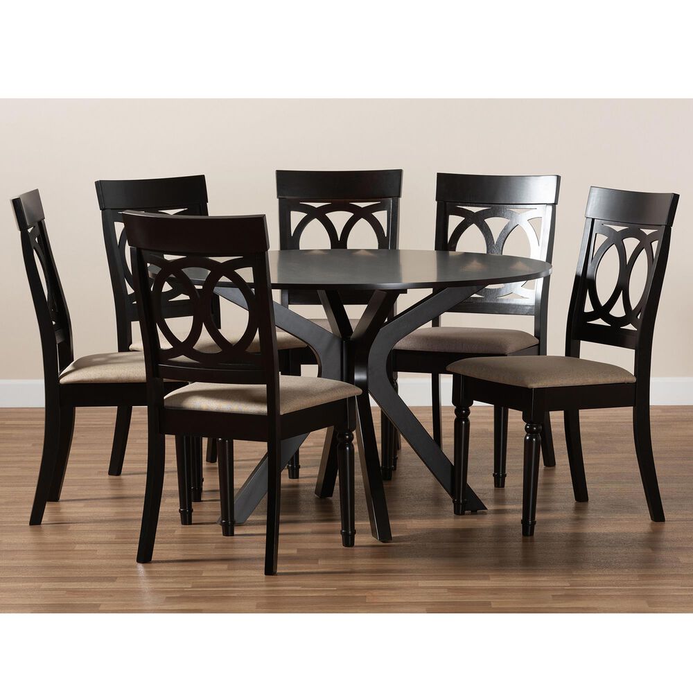 Baxton Studio Jessie 7-Piece Dining Set in Sand/Dark Brown, , large