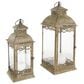 Maple and Jade Vintage Indoor/Outdoor Candle Lantern with Rectangular Glass Panels in Distressed Brown, Green and Clear (Set of 2), , large