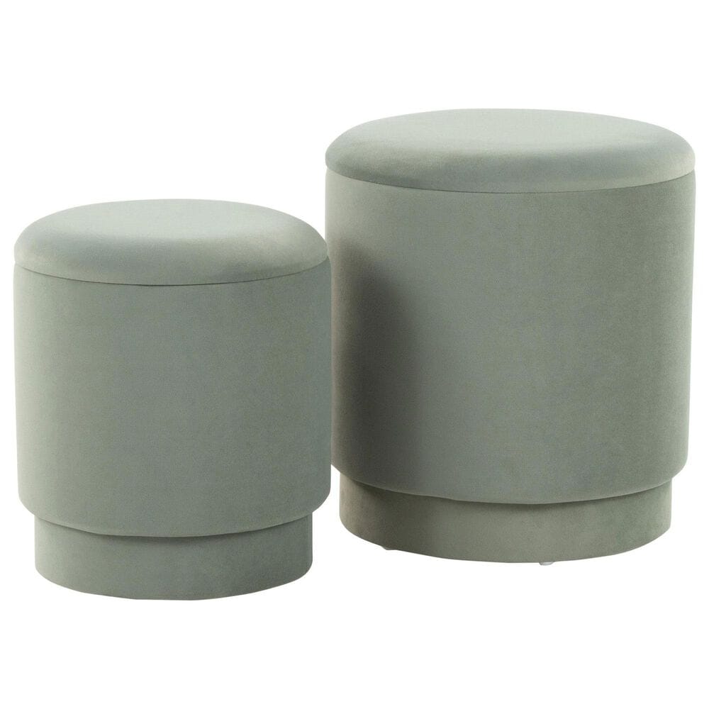 Lumisource Marla 2-Piece Upholstered Ottoman Set in Light Green Velvet, , large