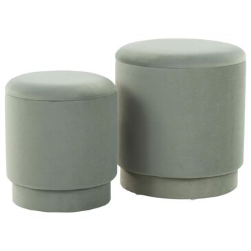 Lumisource Marla 2-Piece Upholstered Ottoman Set in Light Green Velvet, , large