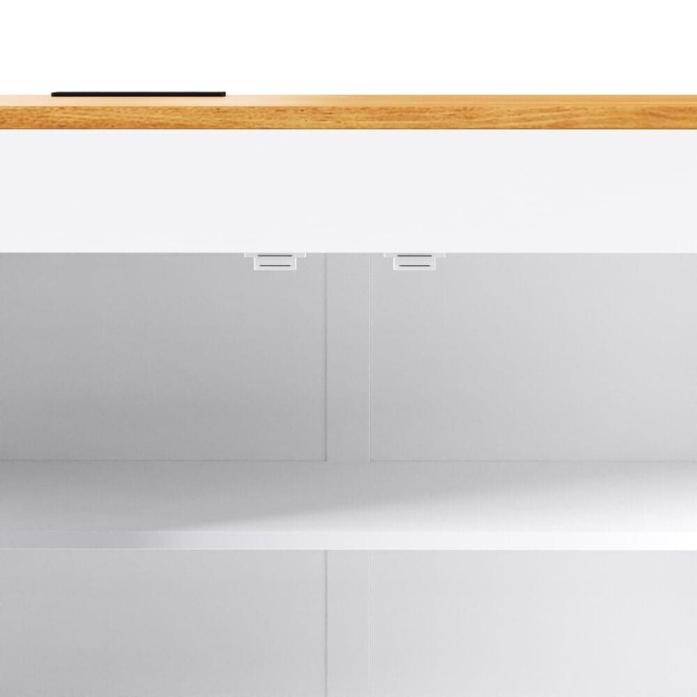 HOMLUX 74.8" Kitchen Island with Extendable Dining Table in White and Natural, , large