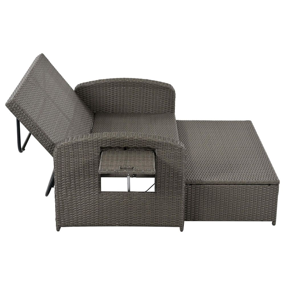 HOMLUX Wicker Rattan Double Chaise Lounge in Grey, , large