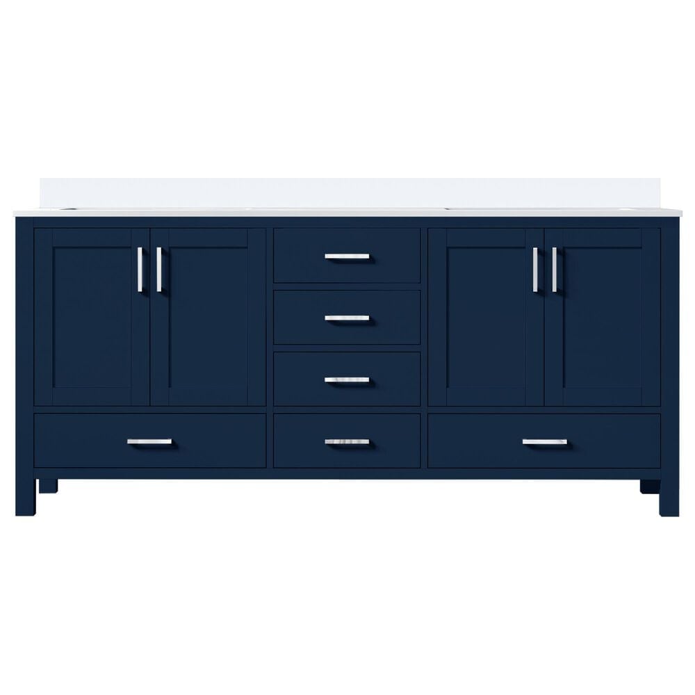 Lexora Home Jacques 72" Double Bathroom Vanity in Navy Blue with 2 cm White Quartz Top and Rectangular Sinks, , large