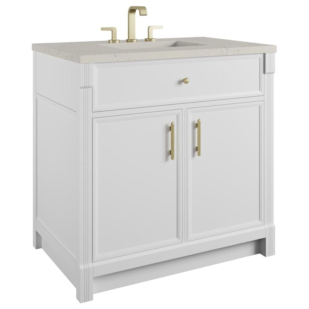 James Martin Bellshire 36" Single Bathroom Vanity in Bright White with 3 cm Siberian Silestone Top and Rectangular Sink, , large
