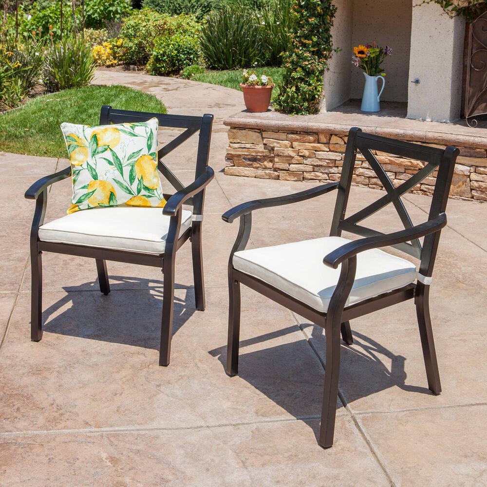 Hearth and Haven Outdoor Aluminum Dining Chair with X-Back Design and Ivory Cushion in Black &#40;Set of 2&#41;, , large