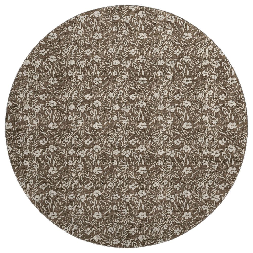 Dalyn Rug Company Soft Essentials Floral Chocolate 8" Round Indoor/Outdoor Area Rug, , large