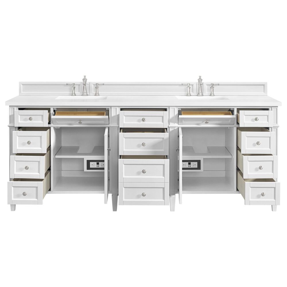 James Martin Brittany 84" Double Bathroom Vanity in Bright White with 3 cm White Zeus Top and Rectangular Sinks, , large