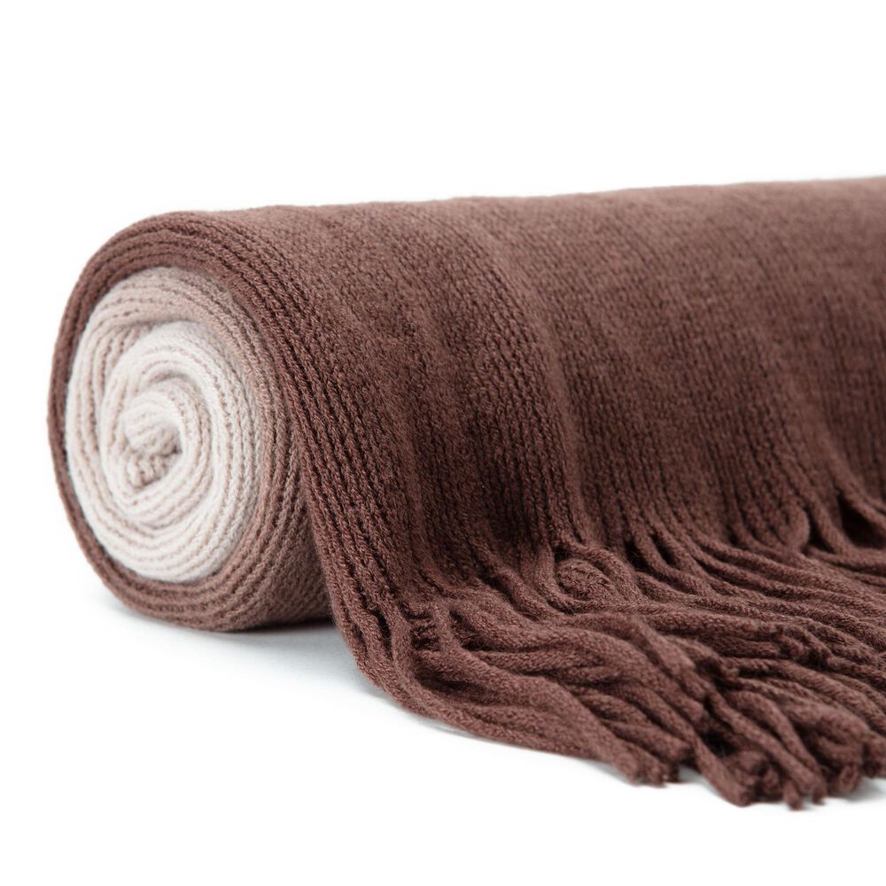 50&quot; x 65&quot; Ombre Frige Knit Throw in Fudge, , large