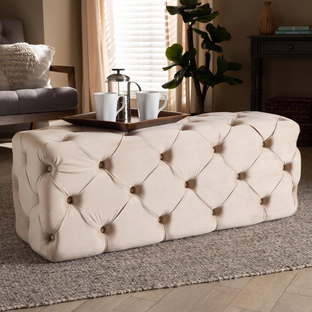 Baxton Studio Jasmine Bench in Beige, , large