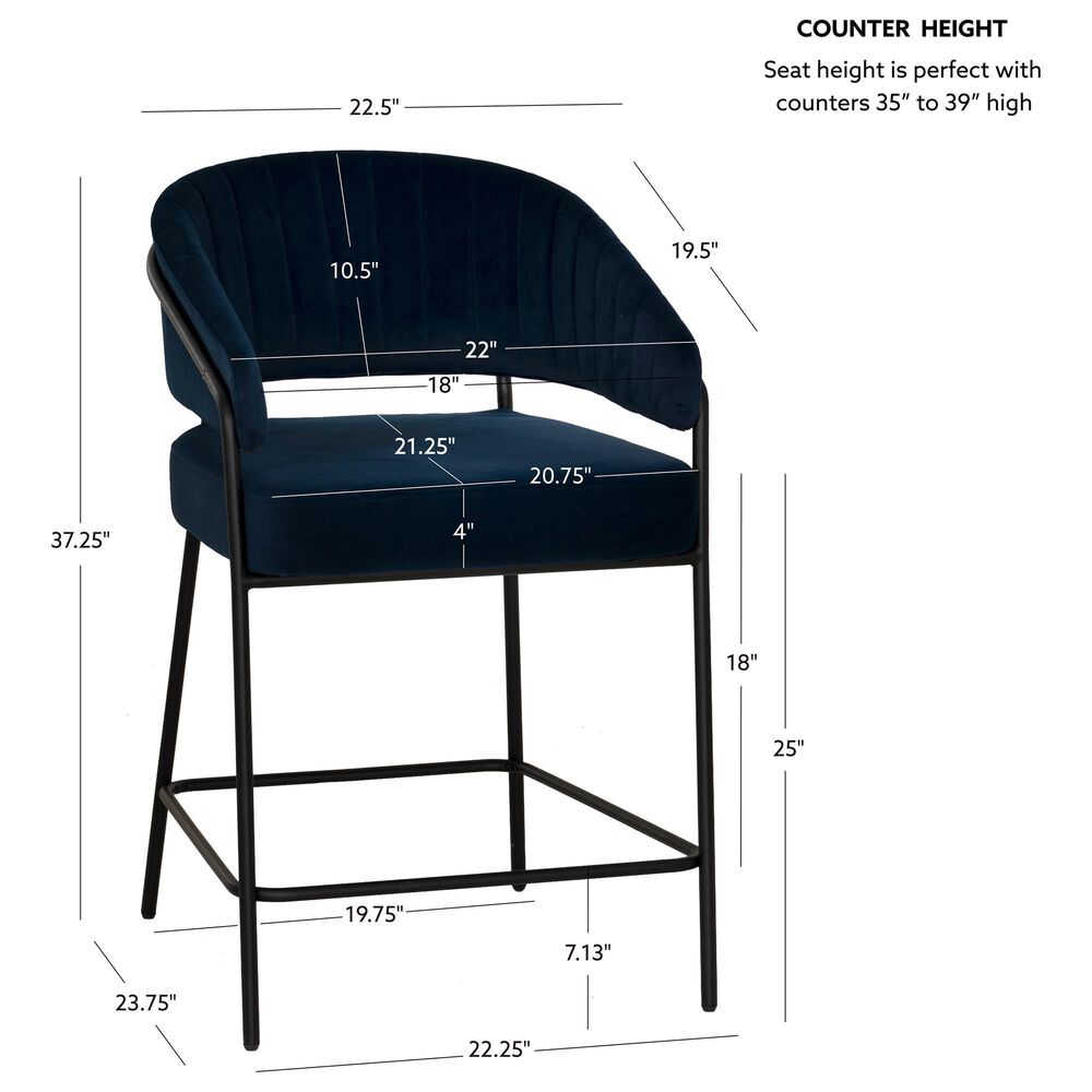 Linon Home Decor Prestwick Counter Stool with Navy Cushion in Black (Set of 2), , large