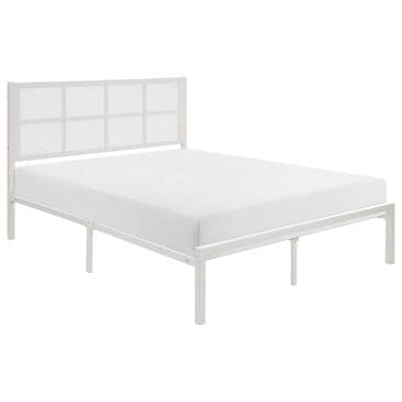 Hearth and Haven Eastern King Platform Bed with Faux Cane Panel Headboard in White, , large