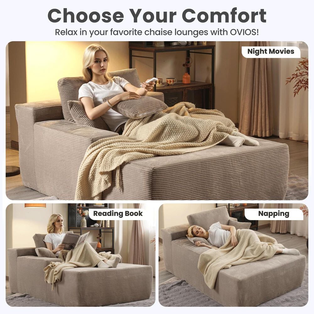 Homlux Oversized Corduroy Chaise Lounge in Camel, , large