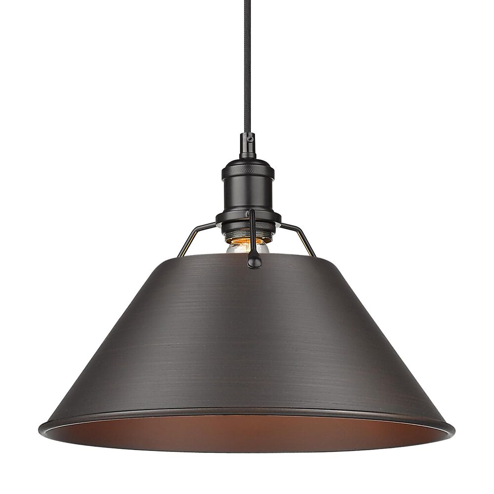 Golden Lighting Orwell 1-Light Wide Large Pendant with Rubbed Bronze Shade in Matte Black, , large