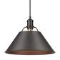 Golden Lighting Orwell 1-Light Wide Large Pendant with Rubbed Bronze Shade in Matte Black, , large