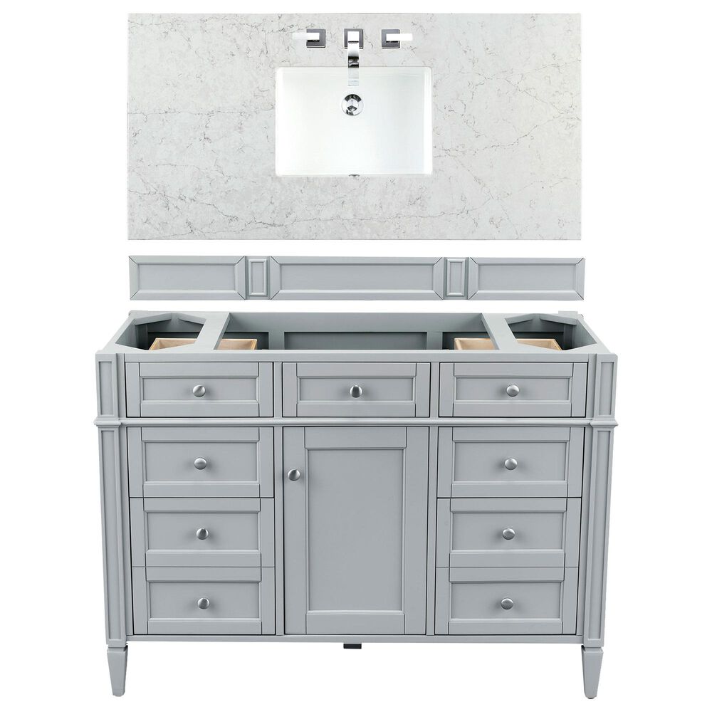 James Martin Vanities Brittany 48" Single Bathroom Vanity in Urban Gray with 3 cm Eternal Jasmine Pearl Quartz Top and Rectangle Sink, , large