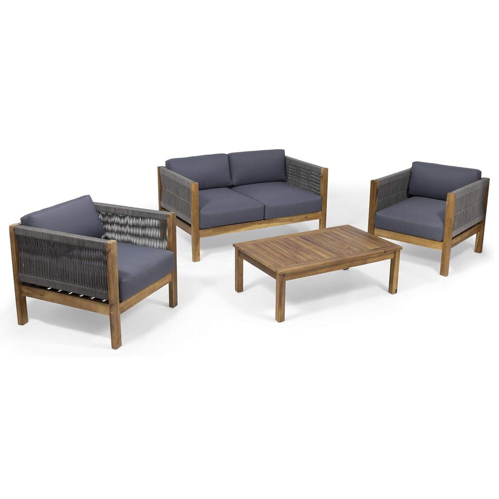 Hearth and Haven Laurel 4-Piece Outdoor Chat Set with Teak Coffee Table in Dark Gray, , large
