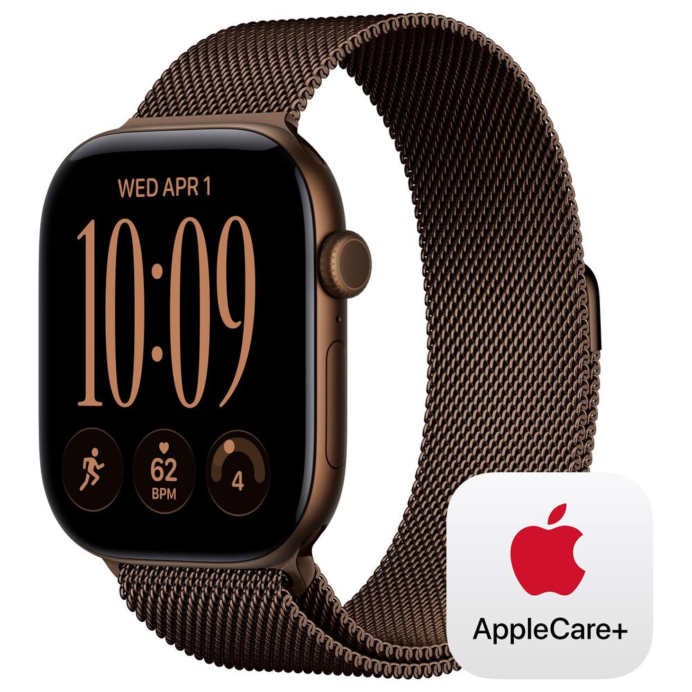 Apple Watch Series 12 (GPS) 46mm Dark Bronze Aluminum Case with Dark Bronze Milanese Loop - M/L and 2-Year AppleCare+, , large