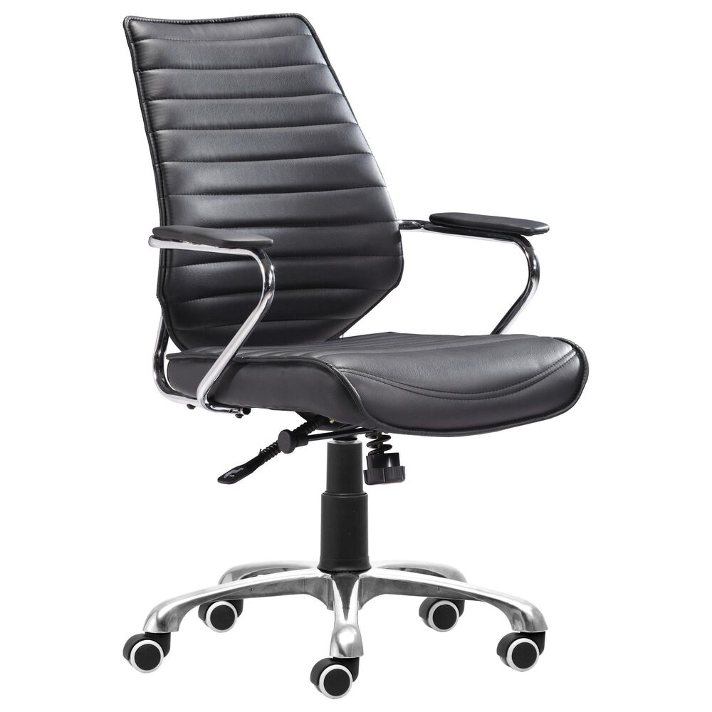Zuo Modern Enterprise Low Back Office Chair with Black Faux Leather in Chrome, , large