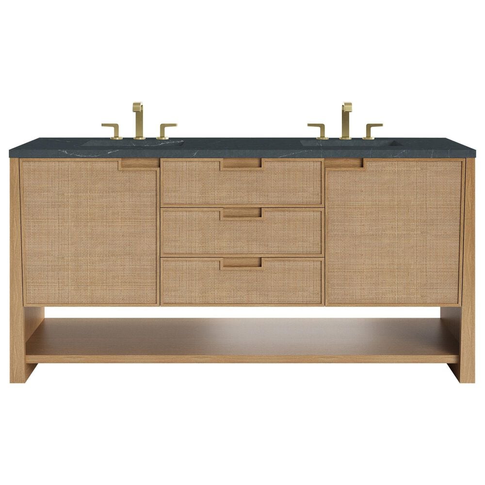 James Martin Vanities Solene 72" Double Bathroom Vanity in Seaside Oak with 3 cm Charcoal Soapstone Quartz Top and Rectangular Sinks, , large