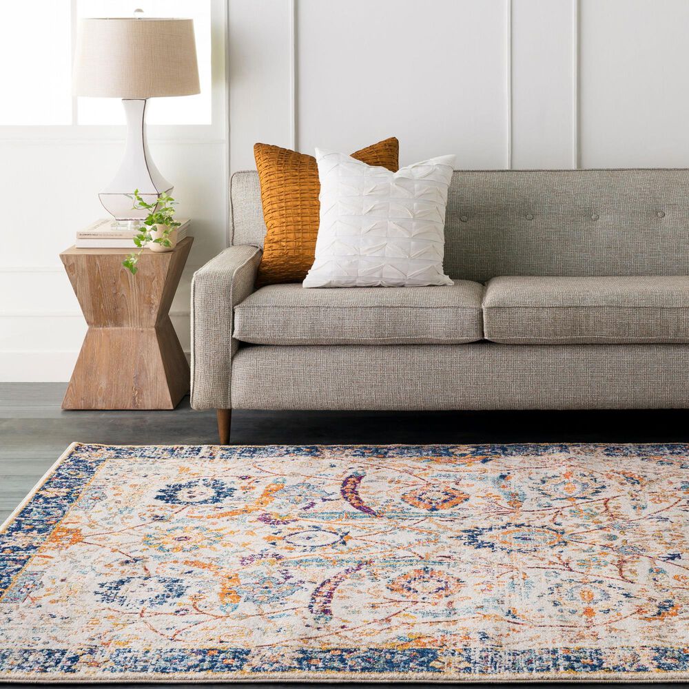 37B Harput Navy, Burnt Orange, Mustard, Teal, Medium Gray, Burgandy and Light Beige 3&#39;11&quot; x 5&#39;7&quot; Area Rug, , large