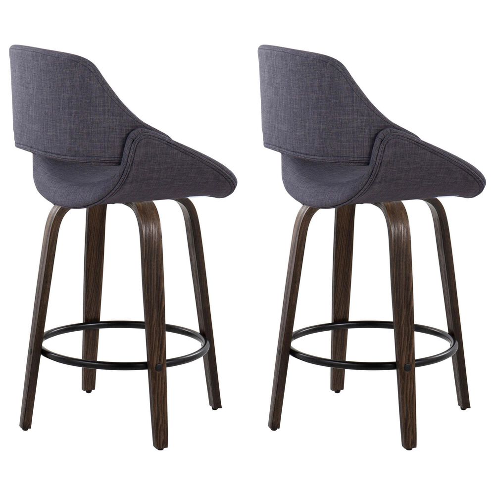 LumiSource Fabrico 26" Swivel Fixed-Height Counter Stool with Charcoal Fabric Upholstery in Black and Glazed Walnut (Set of 2), , large